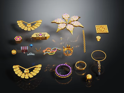 Elegant Fashion Jewelry Collection Featuring Necklaces Earrings Bracelets and Rings with Golden Gemstone Accents 3d model