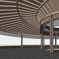 Scenic Circular Open Air Pavilion With Person Walking On Path In Wheat Field