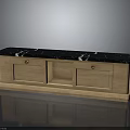 Sleek Wooden Cabinet With Black Marble Top And Two Metal Handle Drawers