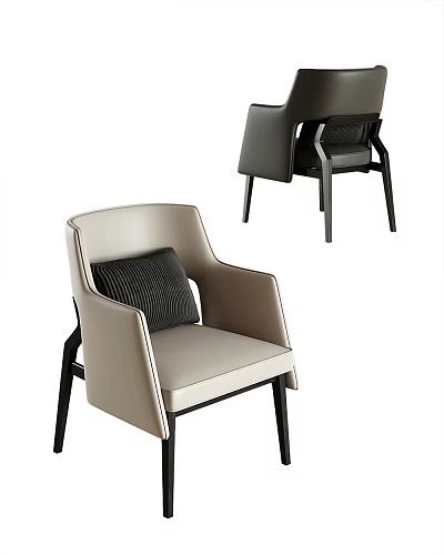 Modern Beige Leather Leisure Chair With Black Cushion And Stylish Black Wooden Legs 3d model