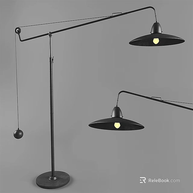 Modern Black Floor Lamp With Adjustable Arm And Conical Shade Design 3d model