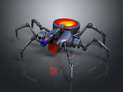 Mechanical Spider Sci Fi Game Movie Character With Red Glowing Dome And Metal Legs 3d model