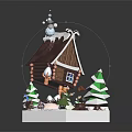 Festive Gingerbread House Structure With Decorative Trees Small Figures And White Base