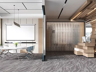 Modern Meeting Room Creative Meeting Room Front Desk Bar Combination Minimalist Meeting Tables and Chairs Meeting Room Solid Wood Front Desk Background Wall Meeting Room Front Desk Combination 3d model