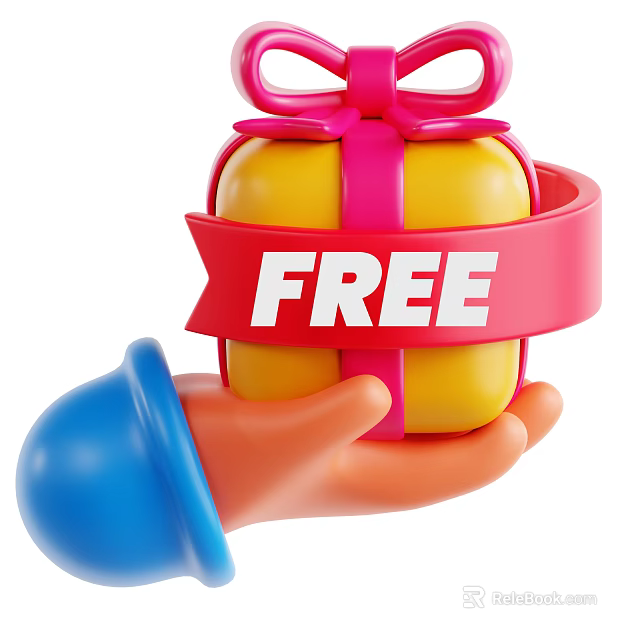 Playful Ornament Decoration Combination With Hand Holding Yellow Gift Pink Bow And Red Free Ribbon 3d model 