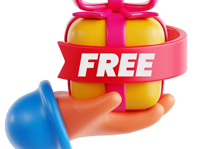 Playful Ornament Decoration Combination With Hand Holding Yellow Gift Pink Bow And Red Free Ribbon 3d model