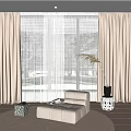 Modern Beige Curtains With Sheer Panels In Bright Living Room With Sofa And Plant