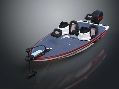 Modern Recreational Fishing Boat with Black Seats Outboard Motor and Red Striped Deck 3d model