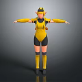 3D Female Character Model With Yellow Outfit Black Accents Elf Ears Hat And Long Boots
