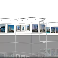 Modern Gallery Display Stand With Multiple Framed Artworks And Reflective Floor 3d model