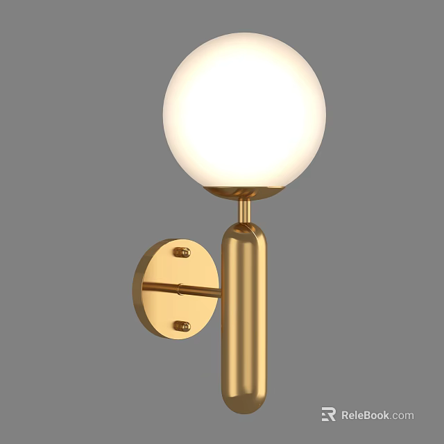 Modern Minimalist Wall Lamp With Golden Metal Frame And White Spherical Lampshade 3d model 