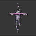 Purple Umbrella Shaped Decorative Ornament With Hanging Spheres And Intricate Details
