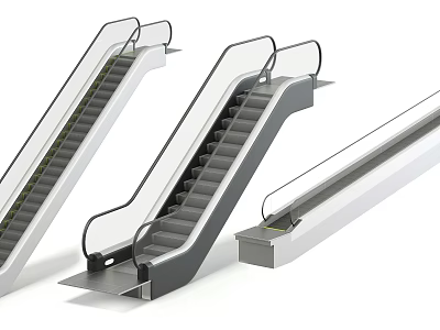Modern Commercial Escalators With Stainless Steel Structure Transparent Handrails And Safety Steps 3d model