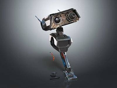 Mechanical Robot Character With Industrial Camera Eyes And Metallic Leg Structure 3d model