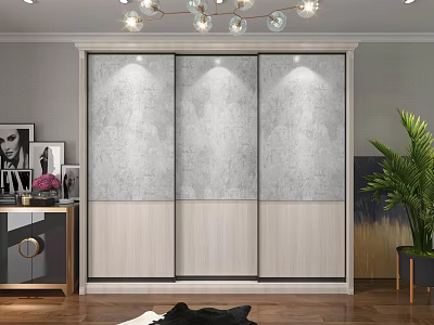 Modern Wardrobe Interior Design With Sliding Doors Gray Panels And Light Colored Cabinet 3d model