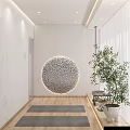 Yoga Fitness Meditation Space With Modern Zen Interior Wooden Floor Gray Mats And Green Plants