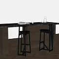 Modern Black Bar Stools At Kitchen Counter With Books Glass And Bottle