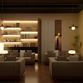 Cozy Café Interior Design With Pendant Lights Wooden Bookshelves Green Plants And Tables