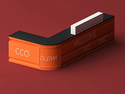 Orange Bar Counter With Black Top Welcome Sign And CCO DLEINY Logos 3d model
