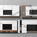 Modern TV Background Wall Design With Marble Panels Storage Cabinets And Decor Items 3d model