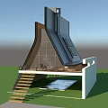 Modern Detached Villa With Unique Triangular Roof And Large Glass Windows In Natural Surroundings