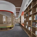 Kindergarten School Interior Design With Circular Layout Bookshelves And Colorful Activity Areas