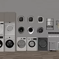 Modern Laundry Interior With Multiple Washing Machines And Wall Mounted Appliances 3d model