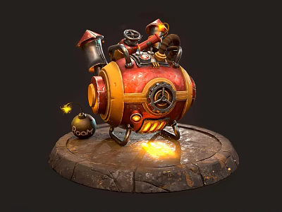 Vintage Steampunk Trunk With Mechanical Gears Steam Pipes And Flame Details 3d model