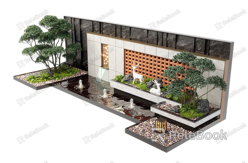 Modern waterscape wall waterscape landscape wall stacked water landscape plant landscape sketch model