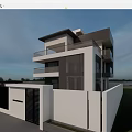 Modern Two Story Detached Villa With Balcony Wall Gate And Palm Trees
