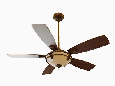 Modern Stylish Ceiling Fan With White And Brown Blades And Metal Frame Design 3d model