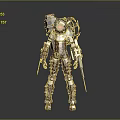 Game Movie Character With Mechanical Armor Red Eye Weapons And Post Apocalyptic Industrial Design