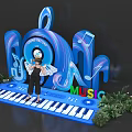 Interactive Music Zone With Sound Record Piano Keys And Music Notes Elements 3d model