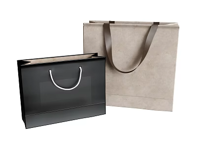 Decorative Ornament Set Featuring Black And Beige Shopping Bags With Handles 3d model