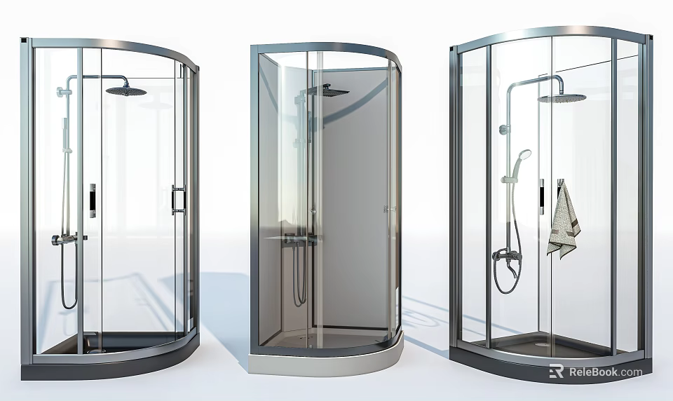 Modern Shower Head Designs In Three Different Enclosure Styles For Bathroom 3d model 