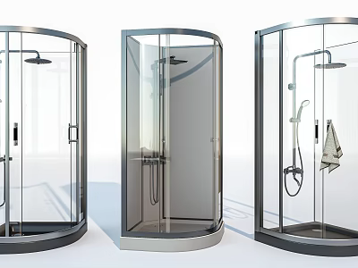 Modern Shower Head Designs In Three Different Enclosure Styles For Bathroom 3d model