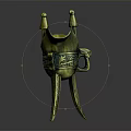 Golden Ancient Chinese Wine Cup With Three Legs Two Pillars And Intricate Decorative Patterns
