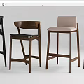 Modern Bar Stools With Various Designs Wooden Frames And Different Colors 3d model