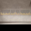 Minimalist Modern Chandelier With Vertical Stripes Gold Gray Tones And Wavy Accents