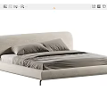 Modern Light Colored Double Bed With Curved Upholstered Headboard Design 3d model