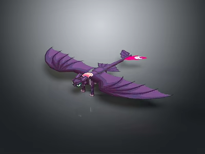 Purple Dragon Game and Movie Character With Large Wings And Pink Accents 3d model