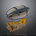 Space Exploration Airship With Blue Straps Orange Propellers And Metal Parts