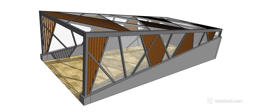 Modern Glass Roof Structure With Wooden Frames And Diamond Design Elements 3d model