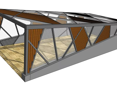 Modern Glass Roof Structure With Wooden Frames And Diamond Design Elements 3d model