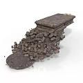 Broken Concrete Structure With Scattered Rubble And Debris On White Background 3d model