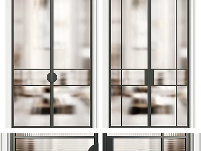 Modern Glass Partition Doors With Vertical Stripes And Black Metal Frames 3d model