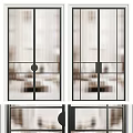 Modern Glass Partition Doors With Vertical Stripes And Black Metal Frames