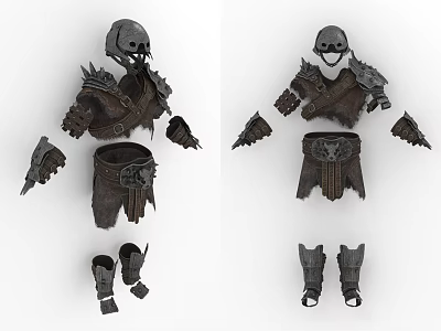 Dark Warrior Armor Set With Skeleton Helmet Leather And Metal Parts 3d model