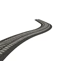Curved Railway Track With Concrete Sleepers And Gravel Bed Extending Into Distance