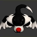 Cartoon Black and White Cat Character with Red Nose Big Eyes Standing Pose